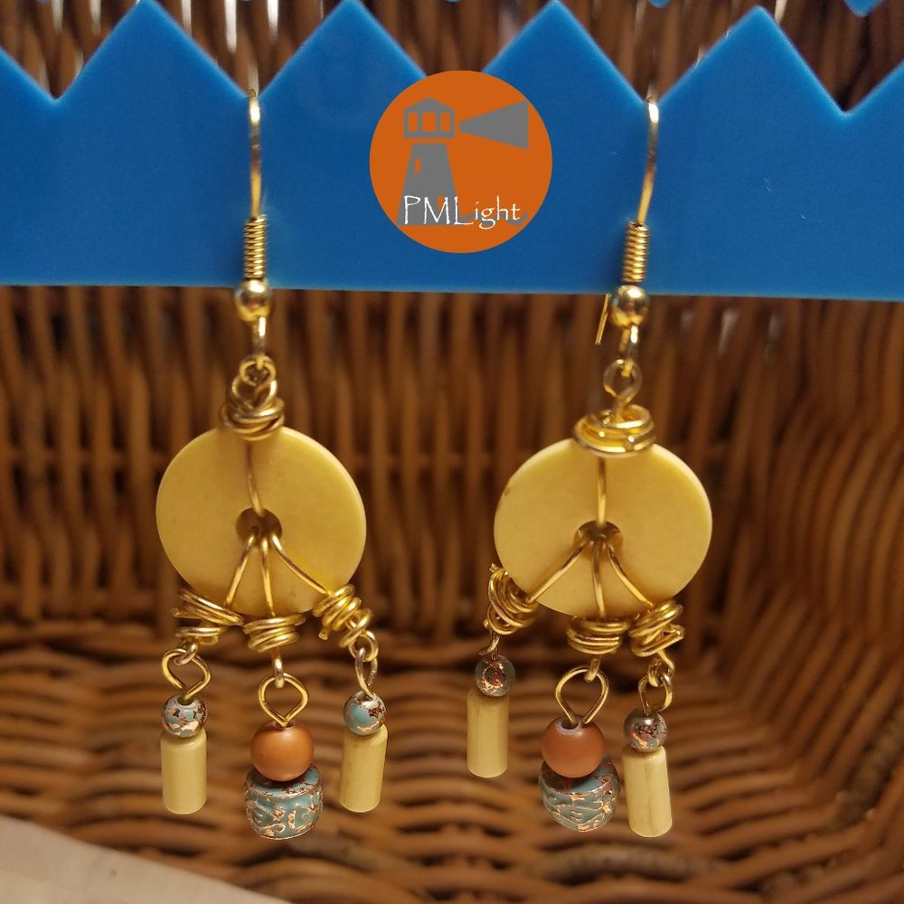 Twisted Gold Wire and Beaded Dangle Earrings